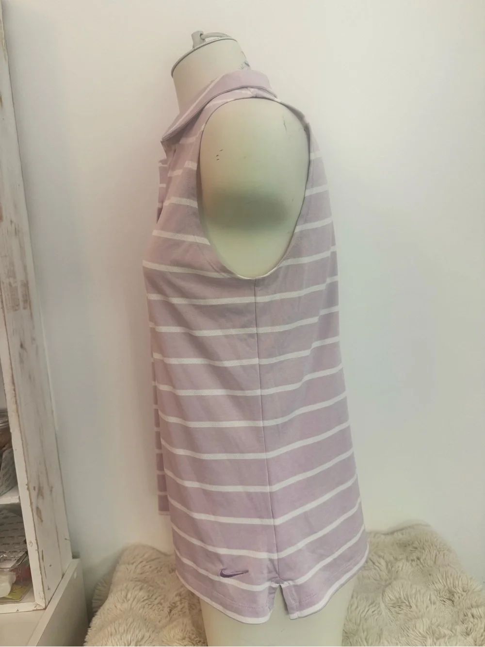 Nike Dri Fit Sleeveless Lavender Stripe Polo Tank Top golf tennis
